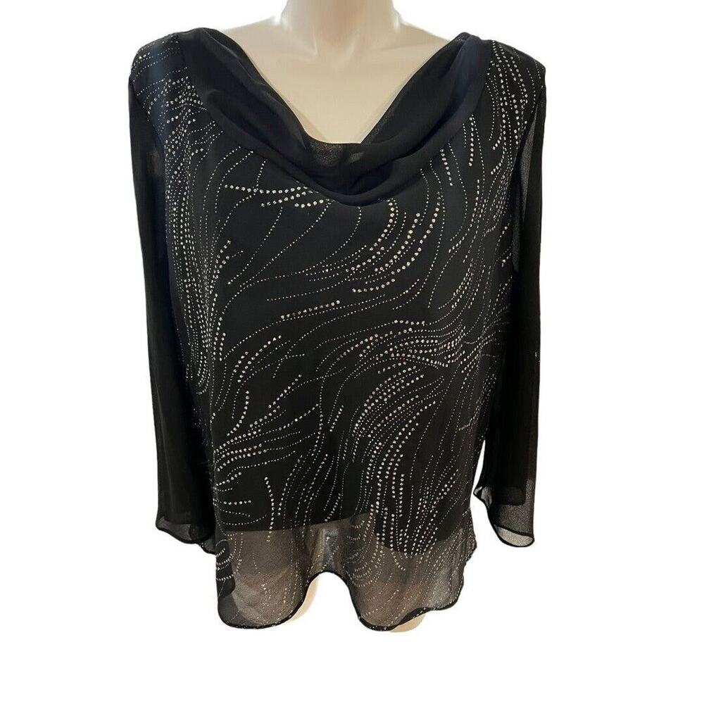 2X Another Thyme Black Drape Neck. Formal Blouse Holiday Party